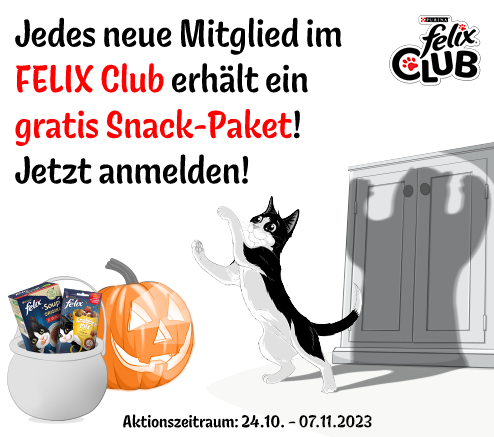 Felix Club – Snack-Paket (bestehend aus 1x FELIX Soup Tender Strips Geschmacksvielfalt vom Land 6x48g, 1x FELIX Knabbermix und 1x FELIX laufende Maus) gratis für neue Mitglieder