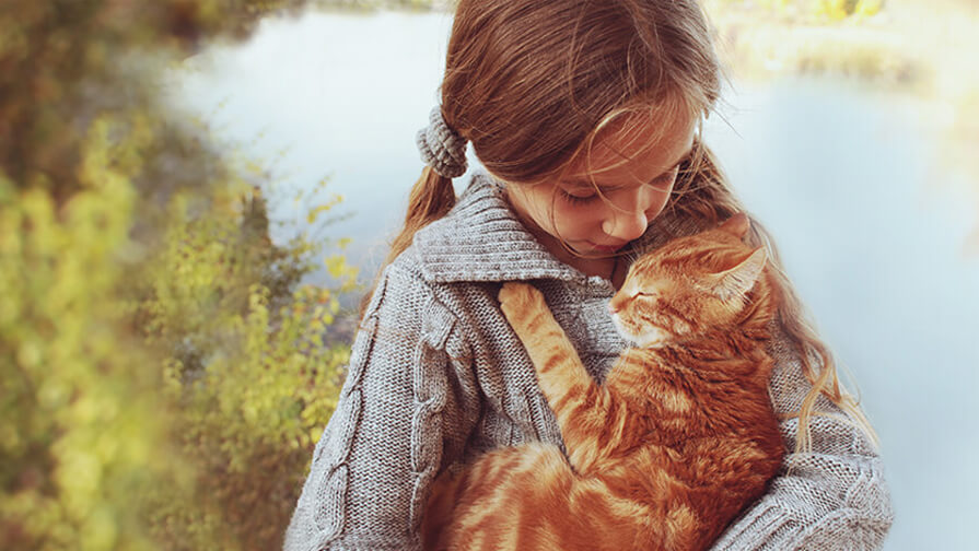 Junges Mädchen, das eine Katze hält