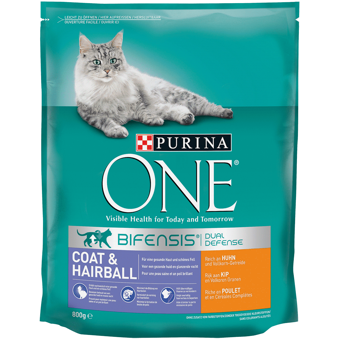coat hairball mit huhn trockenfutter purina one