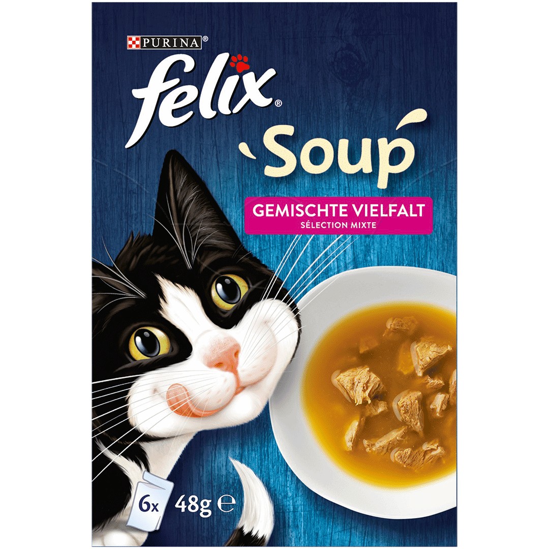 Sorten-Mix 8er Pack. Suppe für Katzen mit zarten Stückchen Felix FELIX Soup 