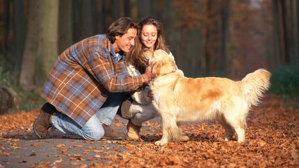 Hund mit Frauchen und Herrchen