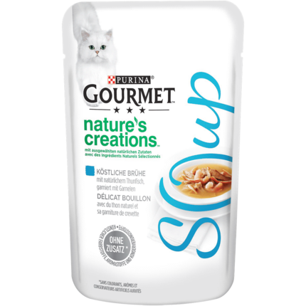 GOURMET™ Nature's Creations Soup, Köstliche Brühe mit natürlichem Thunfisch, garniert mit Garnelen