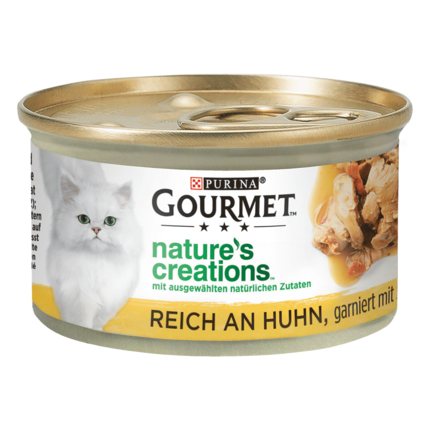GOURMET™ Nature's Creations, reich an Huhn, garniert mit Spinat und Tomaten 