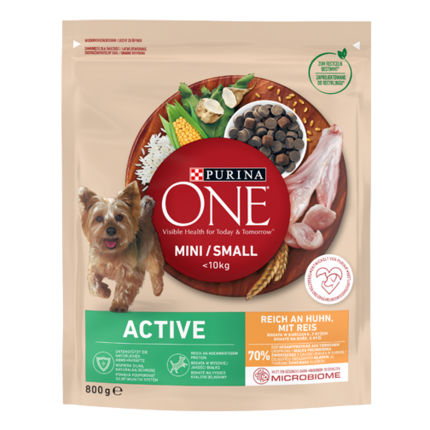 Purina ONE Mini/Small Active mit Huhn und Reis Vorderansicht