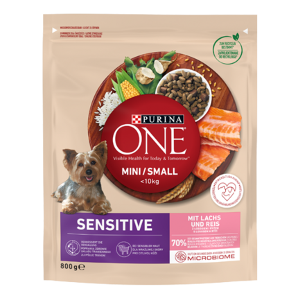 Purina ONE MINI Sensitive mit Lachs und Reis Vorderansicht 
