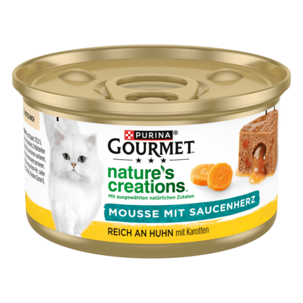 PURINA GOURMET Nature's Creations Mousse mit Saucenherz, reich an Huhn mit Karotten