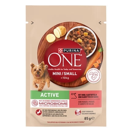 PURINA ONE MINI/SMALL Active mit Rind, Kartoffeln und Karotten in Sauce