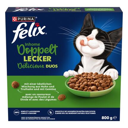 FELIX® Doppelt Lecker Inhome mit einer köstlichen Mischung aus Huhn und Truthahn und mit Gemüse