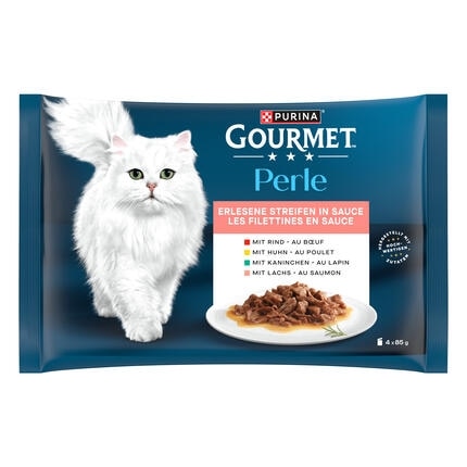GOURMET Perle Erlesene Streifen in Sauce mit Rind, Huhn, Kaninchen, Lachs