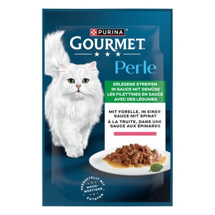 GOURMET Perle Erlesene Streifen in Sauce mit Forelle & Spinat