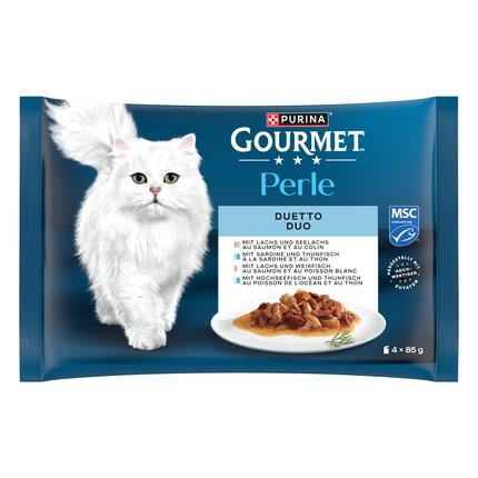 GOURMET Perle Duetto mit Lachs & Seelachs, Hochseefisch & Thunfisch, Lachs & Weißfisch, Sardine & Thunfisch