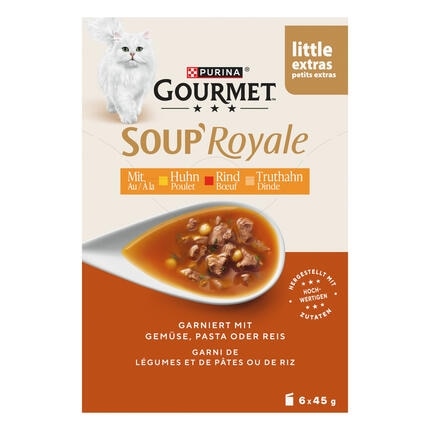 GOURMET Soup Royale mit Rind, Huhn oder Truthahn, garniert mit Gemüse, Pasta oder Reis