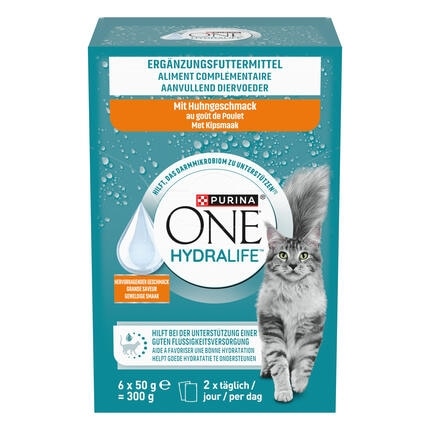 PURINA® ONE® HYDRALIFE™ Ergänzungsfuttermittel zur Unterstützung der Hydration deiner Katze, mit Huhngeschmack