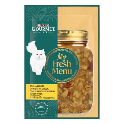 ​GOURMET™ My Fresh Menu reich an Huhn, garniert mit Oliven, Tomaten und Pasta-Perlen