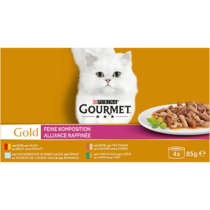 GOURMET™ Gold Feine Komposition mit Rind & Huhn, Kaninchen & Leber, Hochseefisch & Spinat, Ente & Truthahn