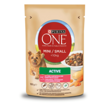 Purina ONE® MINI Active mit Rind, Kartoffeln und Karotten in Sauce Vorderansicht