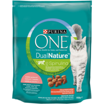 Purina ONE® DUAL NATURE mit Spirulina für kastrierte Katzen reich an Lachs