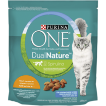 Purina ONE® DUAL NATURE Katzenfutter mit Spirulina für ausgewachsene Katzen reich an Huhn