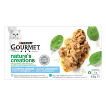 GOURMET™ Nature's Creations, reich an Hochseefisch, garniert mit Spinat & Reis, reich an Thunfisch, garniert mit Tomaten & Reis