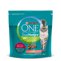 PURINA ONE DUAL NATURE mit Spirulina für kastrierte Katzen reich an Rind