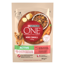 PURINA ONE MINI/SMALL Active mit Rind, Kartoffeln und Karotten in Sauce