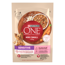 PURINA ONE MINI/SMALL Sensitive mit Lachs, Reis und Karotten in Sauce