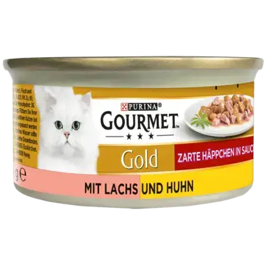GOURMET Gold Zarte Häppchen in Sauce mit Lachs & Huhn Seitenansicht