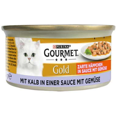 GOURMET™ Gold Zarte Häppchen in Sauce mit Gemüse mit Kalb in einer Sauce mit Gemüse Seitenansicht