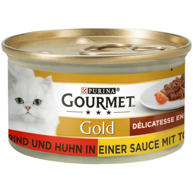 GOURMET™ Gold Délicatesse en Sauce mit Rind und Huhn in einer Sauce mit Tomaten Vorderansicht