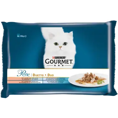 GOURMET™ Perle Duetto mit Lachs & Seelachs, Hochseefisch & Thunfisch, Lachs & Weißfisch, Sardine & Thunfisch Vorderansicht