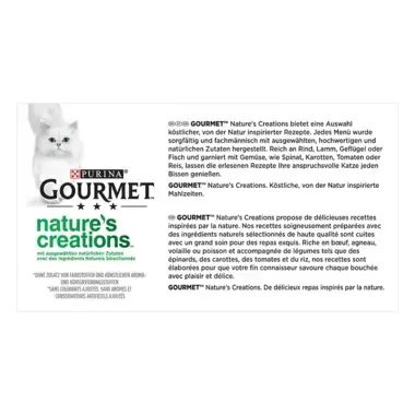 GOURMET™ Nature's Creations, reich an Huhn, garniert mit Spinat & Tomaten, reich an Truthahn, garniert mit Spinat & Pastinaken Rückseite