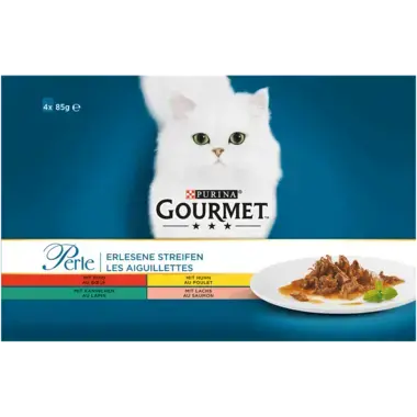 GOURMET™ Perle Erlesene Streifen mit Rind, Huhn, Kaninchen, Lachs Vorderansicht