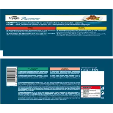 GOURMET™ Perle Erlesene Streifen mit Rind, Huhn, Kaninchen, Lachs Rückseite