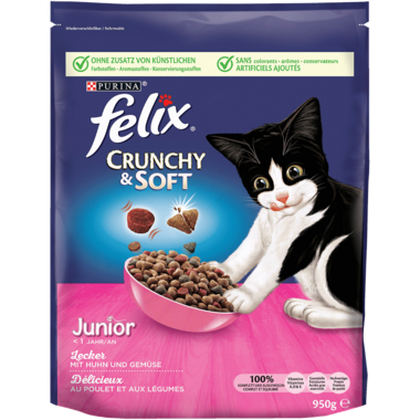 FELIX® Crunchy & Soft Junior mit Huhn und Gemüse Vorderansicht