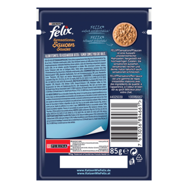 FELIX® Sensations Saucen mit Lachs & Garnelengeschmack Rückseite