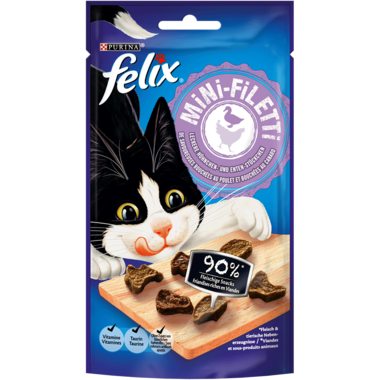 FELIX® Mini-Filetti mit leckeren Hühnchen- und Enten-Stückchen Vorderansicht