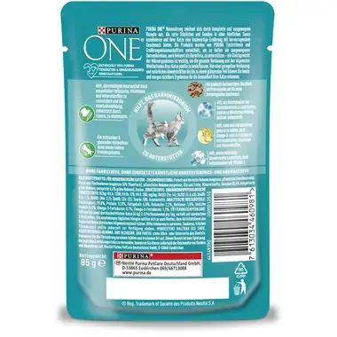 Purina ONE® Indoor Formula mit Thunfisch & grünen Bohnen Rückseite