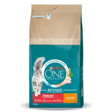 PURINA ONE Sterilcat reich an Huhn und Weizen Seitenansicht