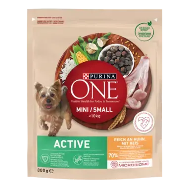 Purina ONE® MINI Active reich an Huhn mit Reis Vorderansicht