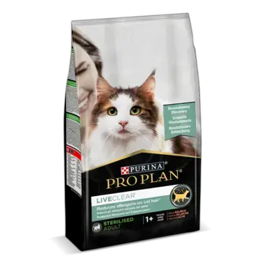 PRO PLAN LIVECLEAR STERILISED ADULT 1+ reich an Lachs Seitenansicht
