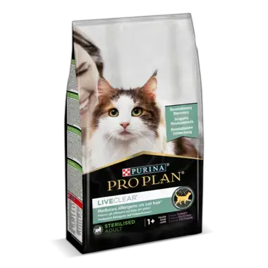 PRO PLAN LIVECLEAR STERILISED ADULT 1+ reich an Truthahn Seitenansicht
