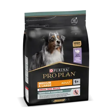 PRO PLAN ADULT MEDIUM&LARGE für sensible Verdauung reich an Truthahn GETREIDEFREI