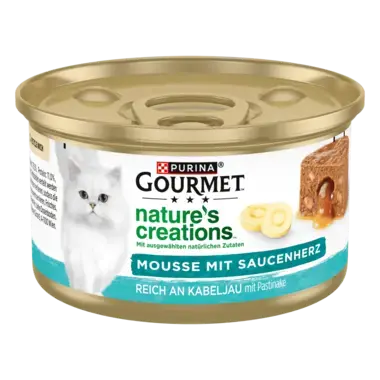 PURINA GOURMET Nature's Creations Mousse mit Saucenherz, reich an Kabeljau mit Pastinake 