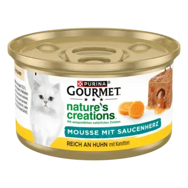 PURINA GOURMET Nature's Creations Mousse mit Saucenherz, reich an Huhn mit Karotten