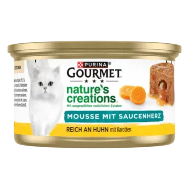 PURINA GOURMET Nature's Creations Mousse mit Saucenherz, reich an Huhn mit Karotten