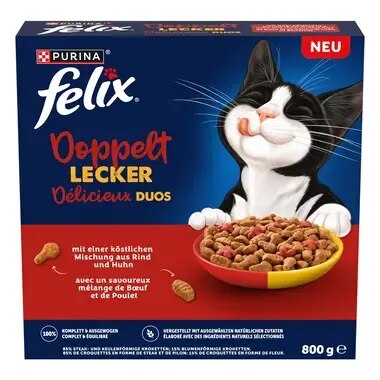 FELIX® Doppelt Lecker mit einer köstlichen Mischung aus Rind und Huhn und reich an Rote Bete