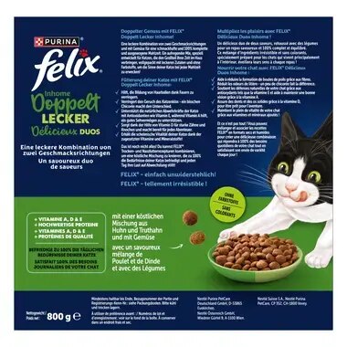 FELIX® Doppelt Lecker Inhome mit einer köstlichen Mischung aus Huhn und Truthahn und mit Gemüse