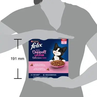 FELIX® Doppelt Lecker Junior mit einer köstlichen Mischung aus Huhn und Truthahn, mit Milch und mit Gemüse