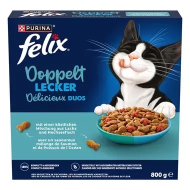 FELIX® Doppelt Lecker mit einer köstlichen Mischung aus Lachs und Hochseefisch und reich an Rote Bete