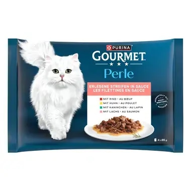 GOURMET Perle Erlesene Streifen in Sauce mit Rind, Huhn, Kaninchen, Lachs